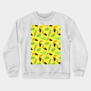 Yellow tropical seamless pattern with toucan bird and palm tree Crewneck Sweatshirt